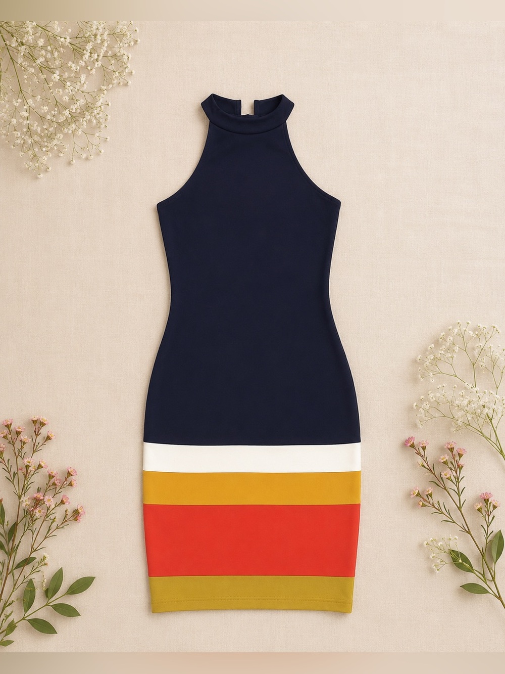 Privy Bodycon Halter Dress | Colorblock Fitted Mini Night Out